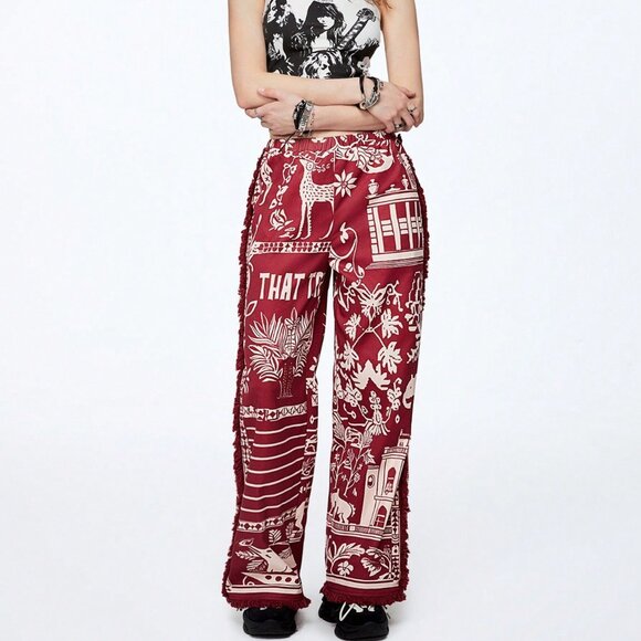 Multicolor Casual Women's Exotic Style Printed Tassel Baggy Pants - Picture 4 of 6